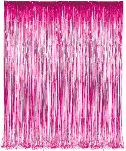 Vista 4 de Rhode Island Novelty Cortina de flecos de papel de aluminio fucsia de 36 "X96