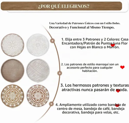 Vista 7 de Hanobe Bandeja Decorativa para Mesa de Café: Bandejas Redondas de Madera para Decoración Bohemia del Hogar, Centro de Mesa Rústico de Granja de 12