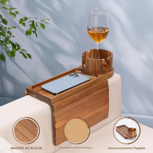Vista 5 de Soporte de taza de sofá para reposabrazos de más de 4.9" de ancho con soporte de teléfono de 360° Acacia