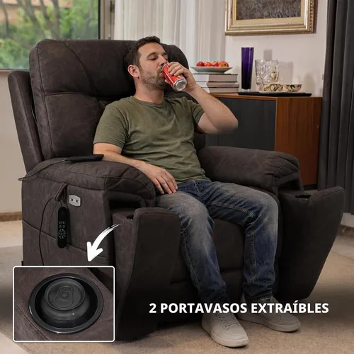 Vista 7 de EONIX Silla reclinable grande de triple motor con calor y masaje Marrón oscuro