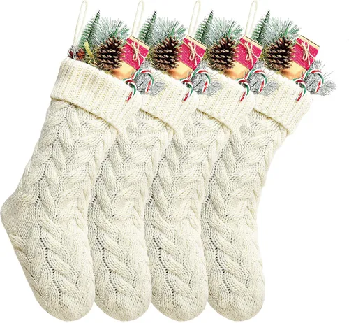 Vista 30 de Medias de Navidad, 18 pulgadas, calcetines de punto trenzado azul para decoración de Navidad, paquete de 4