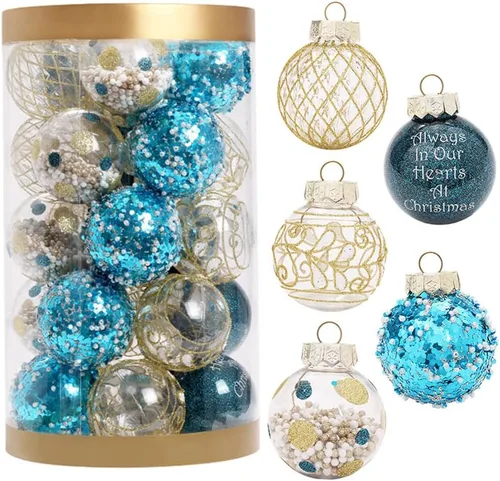 Vista 10 de 25 bolas de Navidad de 2.36 pulgadas, inastillables, adornos colgantes para árbol de Navidad, decoraciones de Navidad, color negro y dorado