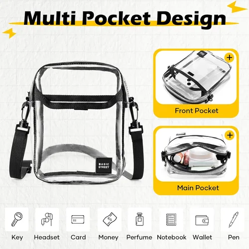 Vista 5 de SEAFEW Clear Mini Crossbody Bag Shoulder Bag for Men, Small Messenger Satchel Bag for Women