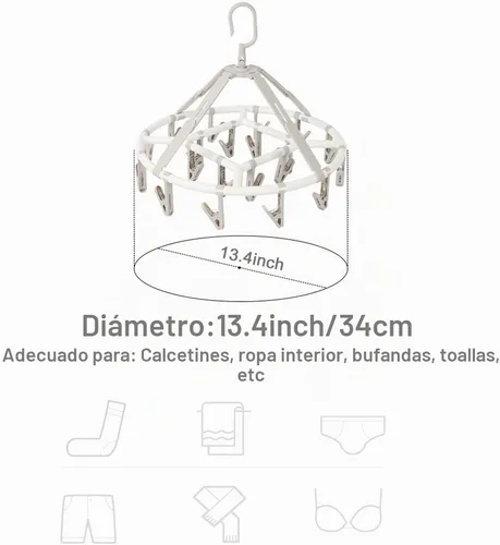 Vista 6 de Foshine - Perchas plegables con 20 clips de secado Percha de goteo de plástico con clip de plástico para ropa interior, calcetines, sujetadores