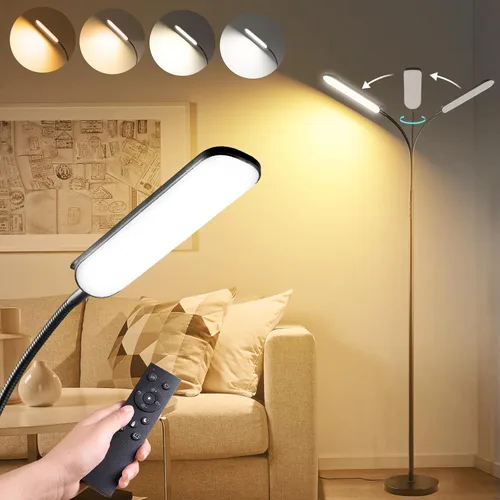 Vista 14 de marctronic Lámpara de pie LED gris, 18W 1800LM Lámparas de pie brillantes con control remoto y funciona con enchufe inteligente, luz de lectura Gris