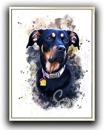 Vista 11 de Pintura de acuarela personalizada con retrato de perro y gato, impresiones en lienzo enmarcadas con tus fotos, arte de pared para decoración