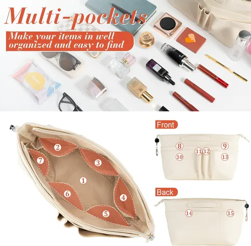 Vista 4 de Joqixon Organizador de bolso para bolsos, organizador de bolsas de piel sintética para bolso con luz LED, bolso y moldeador de bolso con llavero