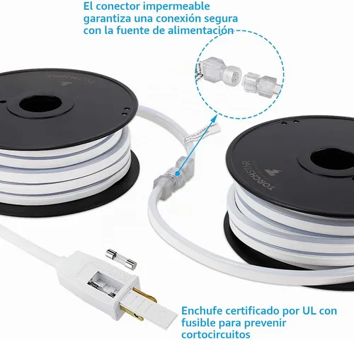 Vista 6 de TORCHSTAR Cuerda de neón LED de 50 pies para exteriores, IP67 impermeable, CA 120 V (150 pies máximo), certificado ETL y UL, decoración de edificios