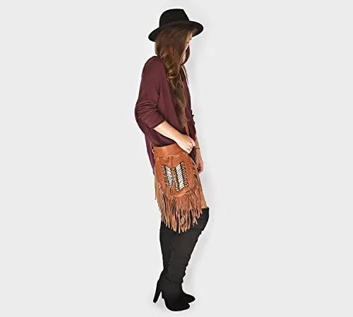 Vista 3 de Bolso Boho Round S Cuero Real Monedero Fringe Bolsos Bohemios