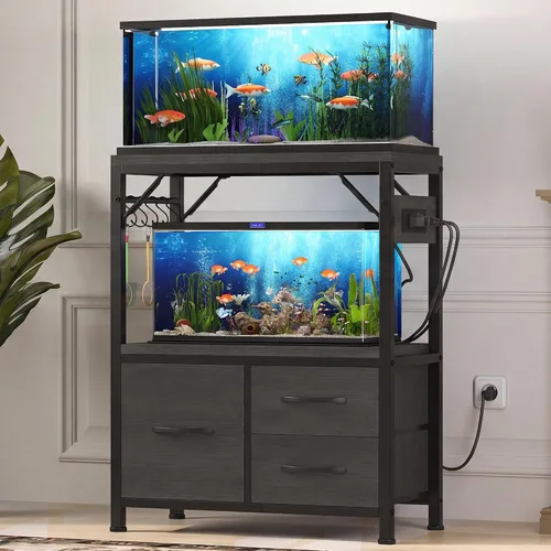 Vista 11 de Heybly Soporte para tanque de peces de 5-10 galones con cajón, toma de Negro