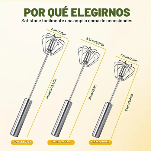 Vista 4 de Batidor semiautomático de acero inoxidable, batidor de huevo, batidora de mano, herramienta agitadora de mano para cocinar, cocina, hogar, leche