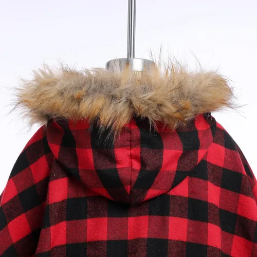Vista 6 de Vestido de fiesta de Navidad para mujeres y niños y niñas, vestido de tutú a cuadros rojos con capa con capucha, capa y disfraz familiar a juego