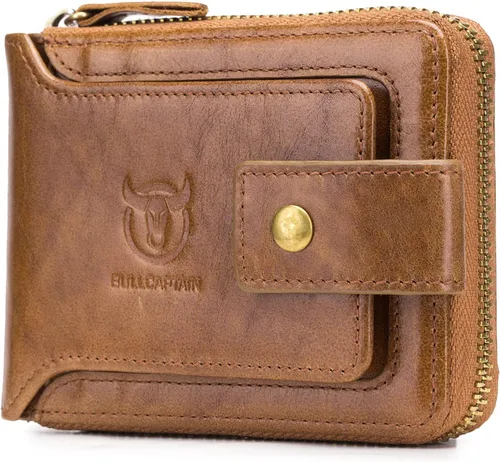 Vista 15 de LUKZIJAES Billetera de cuero genuino para hombre, con bloqueo RFID, delgada, plegable, bolsillo frontal, #3-Café, Vintage