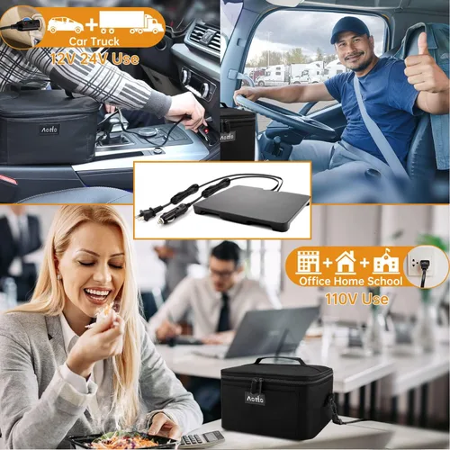 Vista 2 de Calentador de alimentos portátil, mini horno portátil personal, 12 V, 24 V, 2 en 1, calentador de alimentos para automóvil y 12 V, 24 V, 110 V, 3