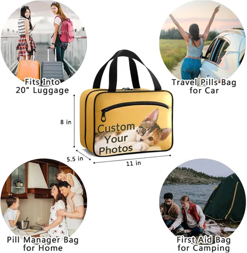 Vista 2 de Naanle Bolsa organizadora de píldoras personalizada con foto, botella de píldoras de viaje, organizador de medicamentos, bolsa de medicamentos