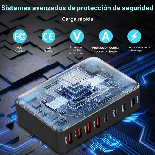 Vista 6 de 320W USB C Cargador Rápido de Bloque, Estación de Carga USB de 8 Puertos, Cargador de Pared para Laptop GaN Ⅲ Pro 100W PD PPS Puerto Estación