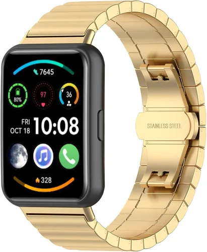 Vista 11 de FitTurn Correas compatibles con Huawei Watch Fit 2 Smartwatch de acero inoxidable sólido correa de eslabones de metal ajustable accesorios para Negro