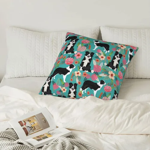 Vista 6 de Fundas de almohada decorativas de 18 x 18 pulgadas, fundas de almohada de doble cara para sofá, Border Collie Florals, fundas de almohada de felpa