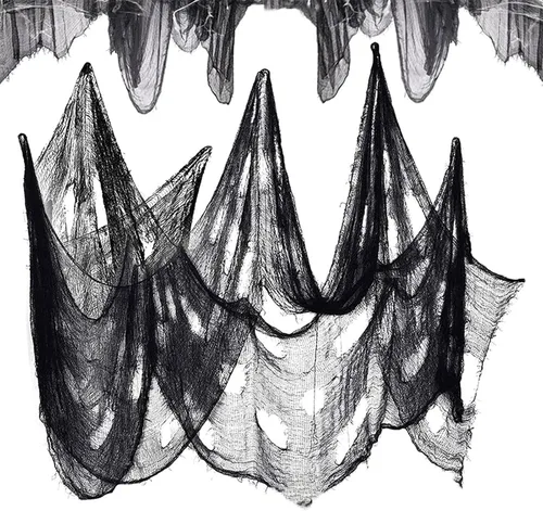Vista 4 de 4 piezas de tela espeluznante de Halloween negra de 30 x 72 pulgadas, decoración de Halloween para interiores y exteriores, fondos espeluznantes