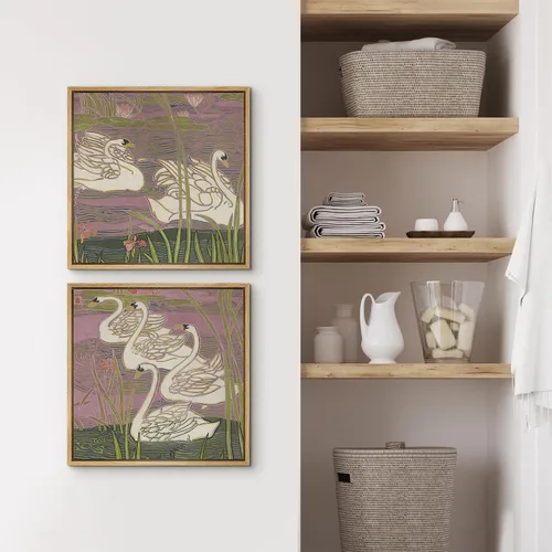 Vista 4 de SIGNFORD Impresión en Lienzo Enmarcado Arte de Pared Art Nouveau Lago de Cisnes Elegantes Ilustraciones de Aves Acuáticas Moderno Boho Naturaleza