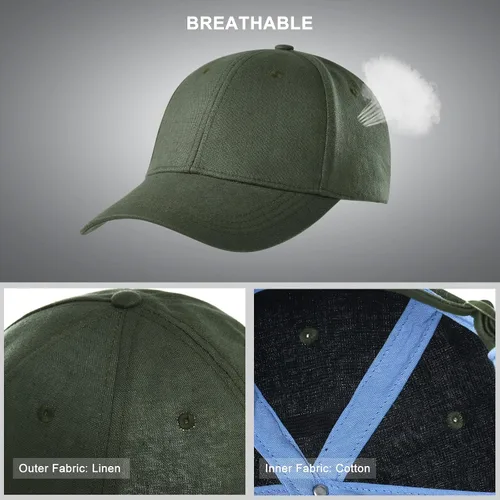 Vista 6 de BOTVELA Gorra de béisbol de lino para hombre, transpirable, de verano, ajustable, estructurada, para deportes al aire libre