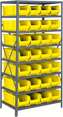 Vista 437 de Quantum QSBU-245BK Heavy Duty Shelving Unit with (7) Shelves and (24) QUS245 Black Bins for Garage Warehouse Storage Distribution 400 lb Load