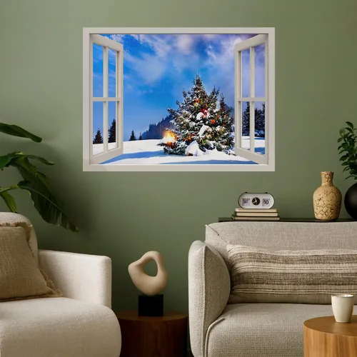 Vista 40 de wall26 Adhesivo de Pared Papá Noel Llevando Regalos Ventana Abierta Mural, No Se Despega y No Se Pega, Papel Tapiz No Tejido Decorativo