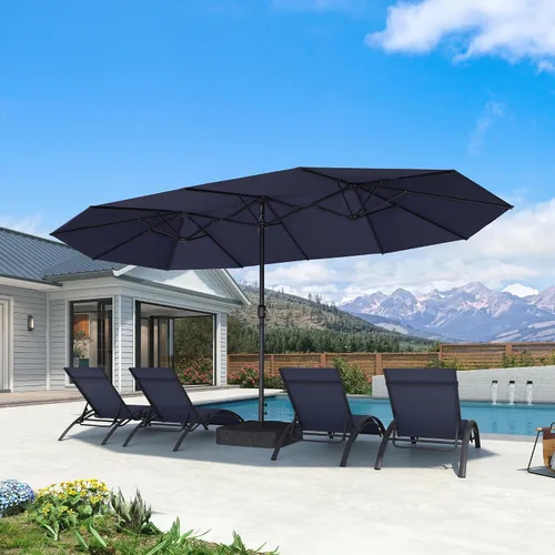 Vista 26 de PURPLE LEAF - Sombrilla de mercado de patio de 13 pies con base rectangular doble cara, sombrilla de mesa para exteriores con manivela, 12 varillas