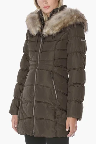 Vista 6 de LAUNDRY BY SHELLI SEGAL Chaqueta acolchada con capucha 34 para mujer con ribete de piel sintética