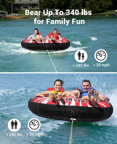 Vista 6 de ZOOMBROS Tubo remolcable para 2 personas, asiento seguro para la cabina para niños y la seguridad familiar, remolcadores deportivos acuáticos
