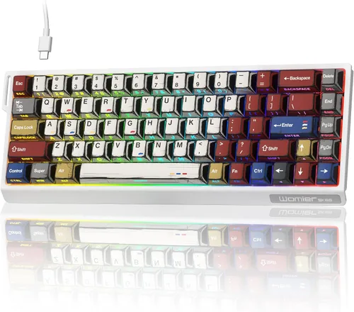 Vista 10 de SK68 - Teclado para juegos al 65%, mini teclado retroiluminado con cable con enchufe 100% intercambiable en caliente, 68 teclas, teclado con cable