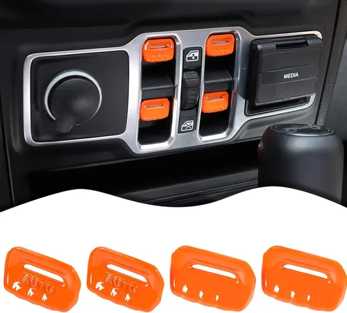Vista 8 de JeCar 4 piezas para Jeep Wrangler Cubierta de botón del interruptor de ventana de la moldura interior negra para Jeep Wrangler JL JLU Gladiator JT