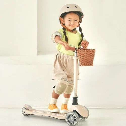 Vista 8 de MomnLittle - Patinete para niños de 3 a 10 años (beige/rosa/azul marino/blanco) de 3 ruedas con luces LED, certificado por la CPSC plegable y 4
