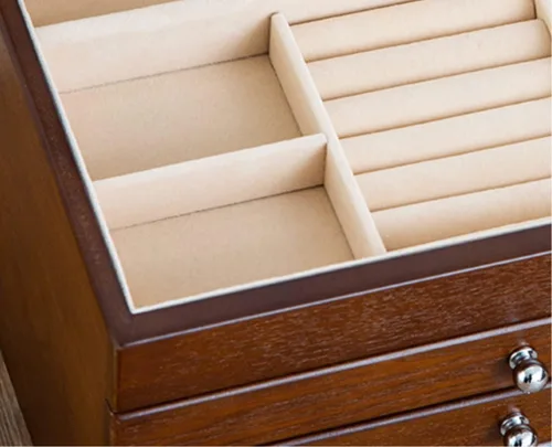 Vista 4 de Joyero Joyero Caja de almacenamiento de 4 cajones Organizador Contenedor con cerradura de terciopelo para anillos, collares, aretes, estuche