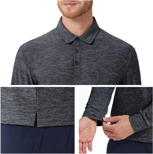 Vista 37 de NAVISKIN Camisas polo de manga larga para hombre, camisas de golf con cuello UPF 50 SPF para hombre, secado rápido, absorbe la humedad