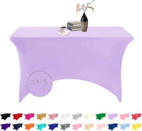 Vista 135 de Paquete de 2 fundas de mesa de elastano impermeables para mesas rectangulares, 6 pies, negras, elásticas, resistentes a manchas, para todas