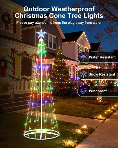 Vista 13 de Paquete de 2 Luces Inteligentes de Árbol de Navidad en Forma de Cono - Árbol Artificial de 5 Pies con 130 LED y 6 Pies con 154 LED con Estrella