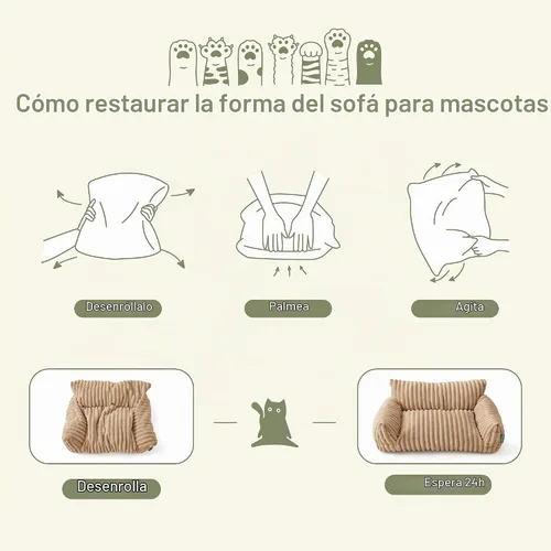 Vista 6 de Lindo sofá cama para mascotas, sofá de apoyo para gatos de interior, sofá cama pequeño para perros pequeños, beige, 24 pulgadas