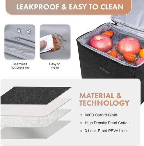 Vista 3 de Hielera suave con ruedas – Doble capa con bolsa de almuerzo plegable enfriador, grandes bolsas de hielo portátiles extraíbles a prueba de fugas