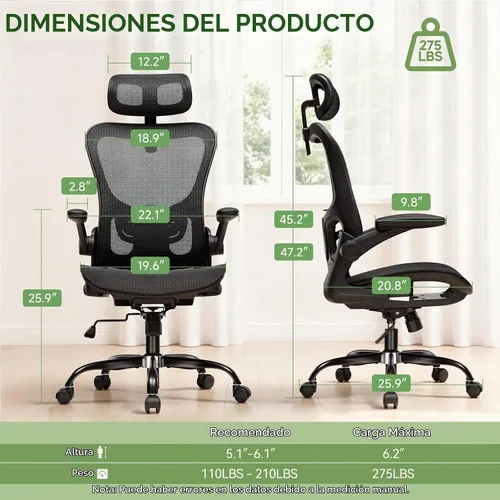 Vista 3 de GTPLAYER Silla de oficina, silla de escritorio ergonómica para el hogar con malla de respaldo alto, sillas de escritorio de malla para computadora