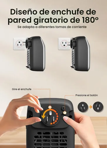 Vista 5 de GiveBest - Calentador de pared enchufable con control remoto, calentador de tomacorriente pequeño de 800 W con termostato ajustable, función