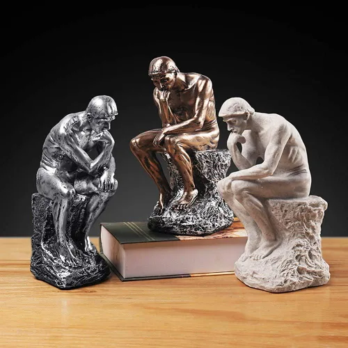 Vista 4 de Estatuas de pensador creativo individual para decoración de sala de estar, 9.6 pulgadas de alto (argentado)