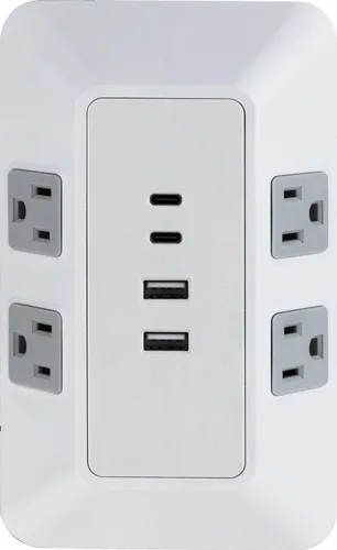 Vista 9 de GE Extensor de 6 Enchufes, Adaptador de Pared con Conexión a Tierra, Adaptador de Enchufes Espaciados, 3 Clavijas, Enchufe Múltiple, Instalación