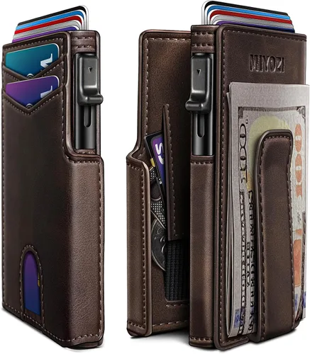Vista 18 de miyozi Billetera para hombre, con clip para dinero, bolsillo para monedas, ventana para identificación, delgada, bolsillo frontal con bloqueo RFID