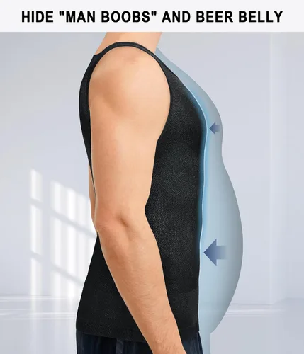 Vista 3 de MOLUTAN Camiseta de compresión para hombre, camiseta sin mangas para adelgazar, chaleco de control de abdomen