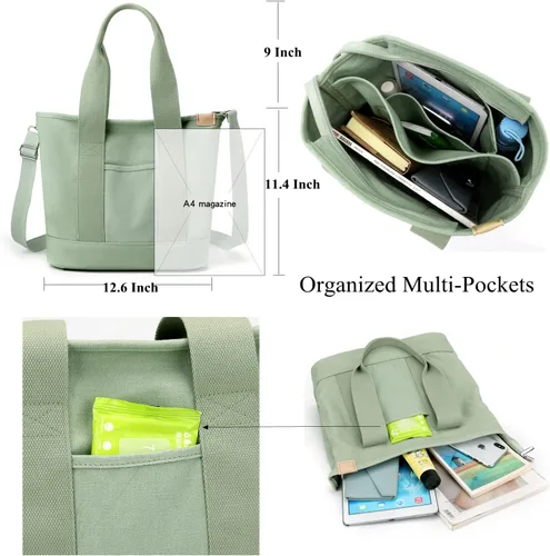 Vista 6 de Bolsos cruzados para mujer, bolsa de lona con cremallera, organizador de bolsillos, bolsa de almuerzo para mujer, bolso pequeño de hombro