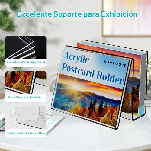 Vista 5 de Boloyo Soporte vertical de acrílico para postales, 4 x 6 pulgadas, 1 soporte transparente para tarjetas, caballete, soporte para tableta