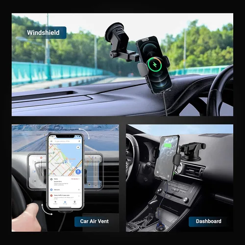 Vista 8 de [Versión mejorada] Cargador inalámbrico para automóvil zicBee de carga rápida de 15 W, soporte de auto con sujeción automática para automóvil