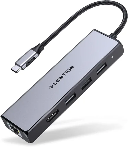 Vista 8 de LENTION Concentrador USB C 5 en 1, Ethernet, HDMI 4K, adaptador multipuerto USB 3.0 Azul