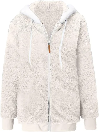 Vista 5 de Zip Up Hoodies for Women 2023 Fall Fashion Solid Color Sweatershirt Pullover Tops Warm Wool Plush Coat Furry Fleece Jacket